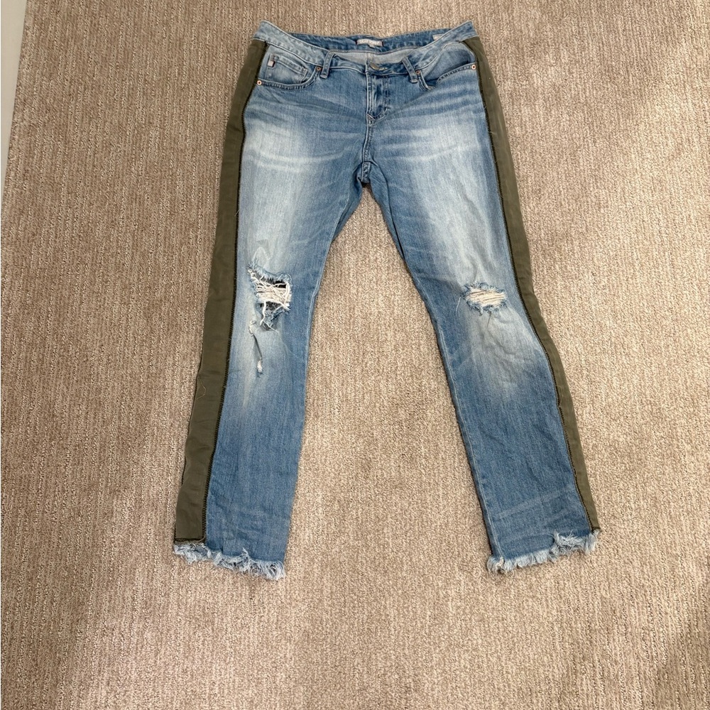 Dear John Distressed Blue Jeans with Green Accents